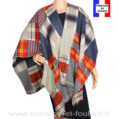 Poncho patch rouge et bleu made in France