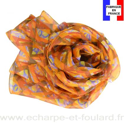 Echarpe soie Losange orange fabriquée en France