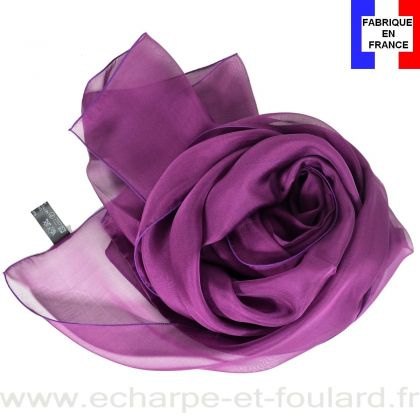 Echarpe mousseline soie prune fabriquée en France