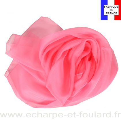 Echarpe mousseline soie rose bonbon fabriquée en France