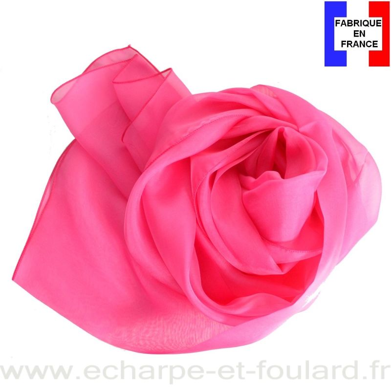 Echarpe mousseline soie rose fabriquée en France