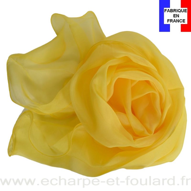 Foulard soie jaune bords ondulés fabriqué en France