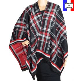 Poncho écossais noir et rouge made in France