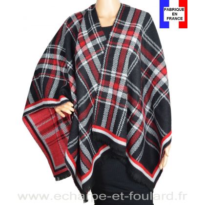 Poncho écossais noir et rouge made in France