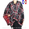 Poncho écossais noir et rouge made in France