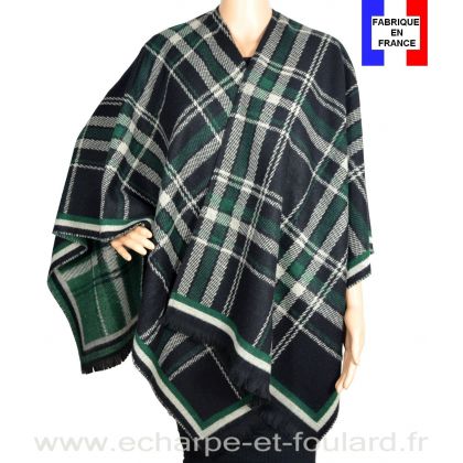 Poncho écossais noir et vert made in France