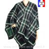 Poncho écossais noir et vert made in France