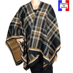 Poncho écossais noir et jaune made in France