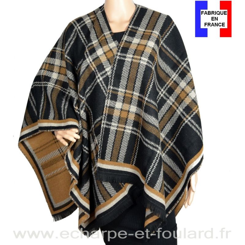 Poncho écossais noir et jaune made in France