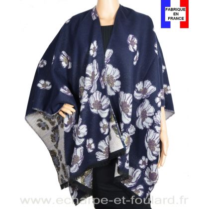 Poncho Aubepine bleu-violet made in France