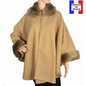 Poncho fourrure beige fabriqué en France