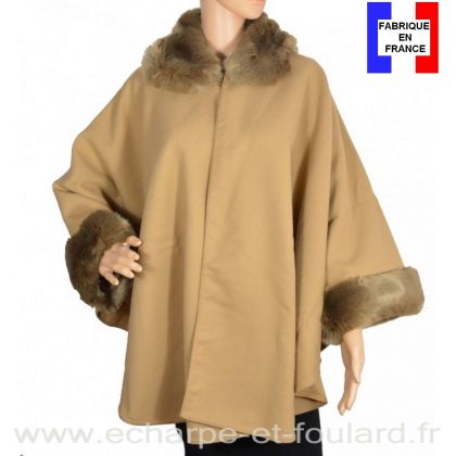 Poncho fourrure beige fabriqué en France