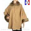 Poncho fourrure beige fabriqué en France