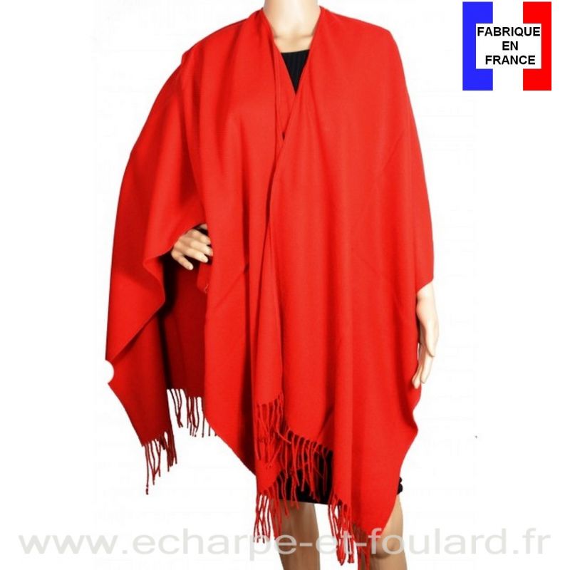 Poncho acrylique rouge fabriqué en France