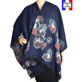 Poncho à fleurs Azara bleu made in France