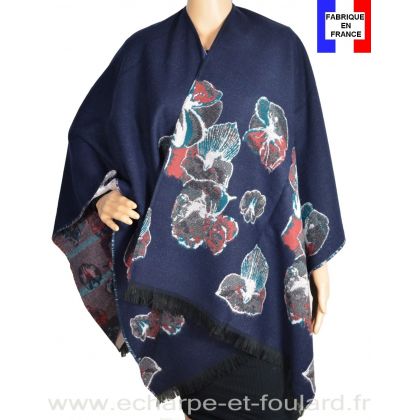 Poncho à fleurs Azara bleu made in France