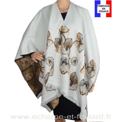 Poncho à fleurs Azara blanc made in France