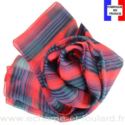 Echarpe de soie Rayures rouges fabriquée en France