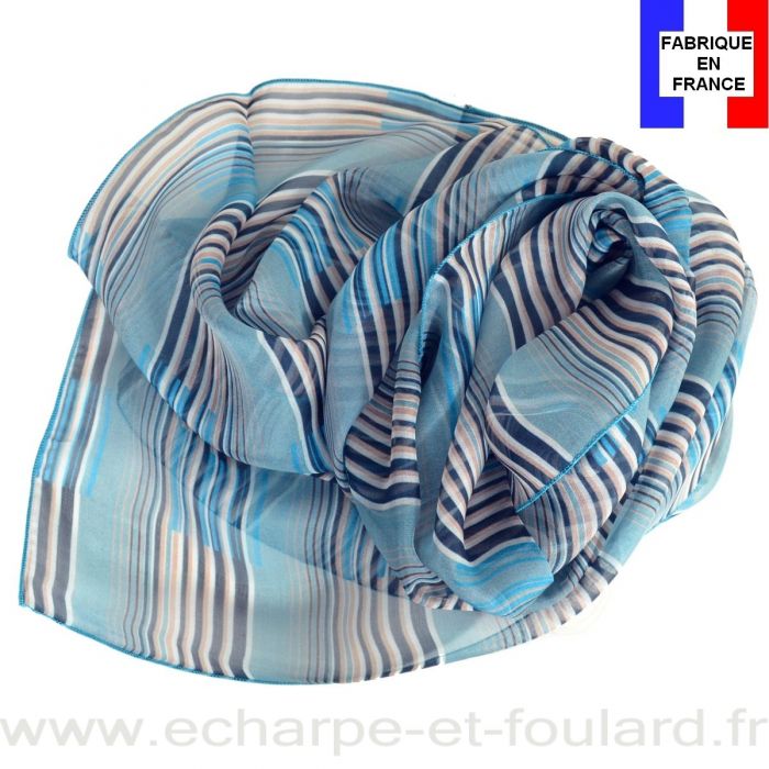 Echarpe de soie Rayures bleues fabriquée en France