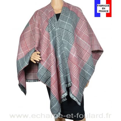 Poncho tartan rouge made in France