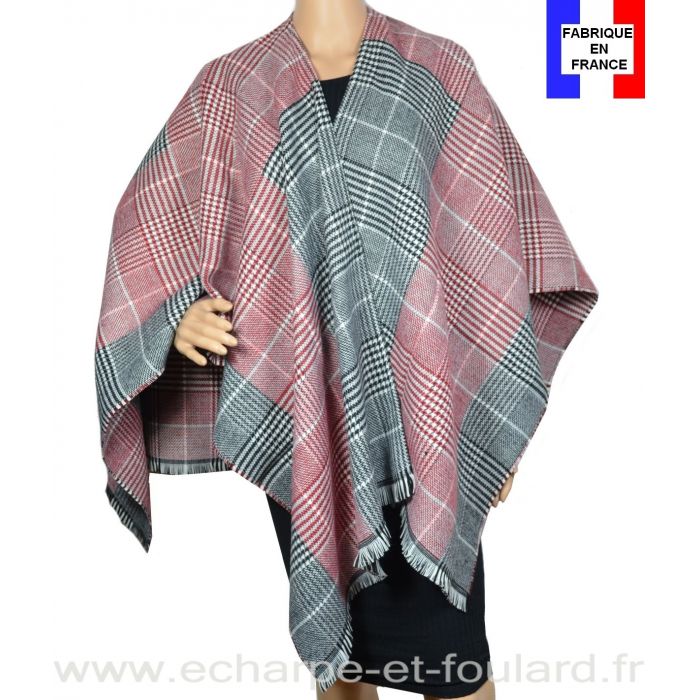 Poncho tartan rouge made in France