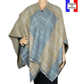 Poncho tartan beige made in France