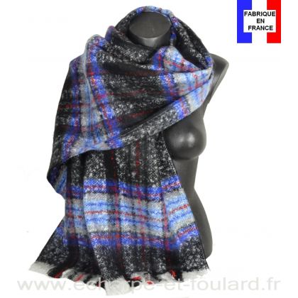 Châle mohair écossais bleu-noir fabriqué en France