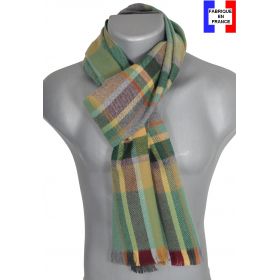 Echarpe tartan vert-ocre Hugo made in France