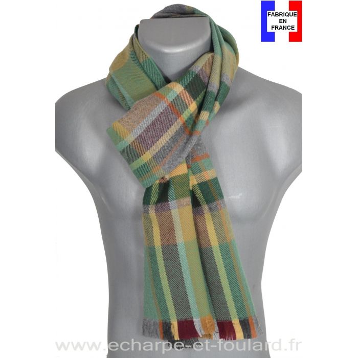 Echarpe tartan vert-ocre Hugo made in France