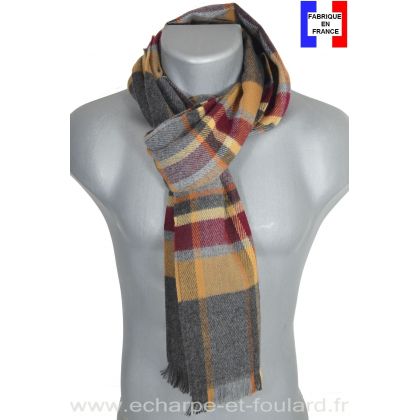 Echarpe tartan gris-ocre Hugo made in France