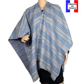 Poncho laine et cachemire Cabri gris et bleu