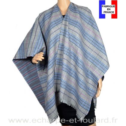 Poncho laine et cachemire Cabri gris et bleu