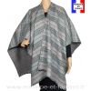 Poncho laine et cachemire Cabri gris et rouge