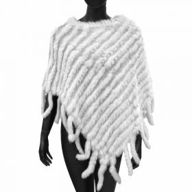 Poncho franges blanc en lapin