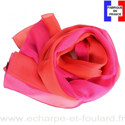 Foulard soie bicolore rose-rouge fabriqué en France