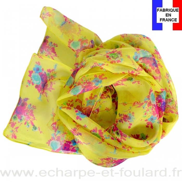 Foulard soie Bouquet jaune fabriqué en France