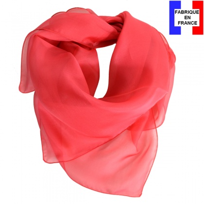 Carré mousseline rose corail fabriqué en France