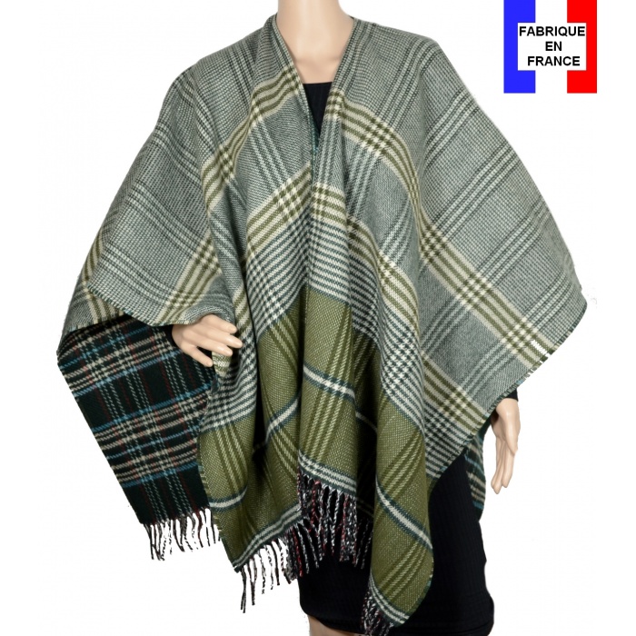 Poncho réversible Papyrus vert made in France