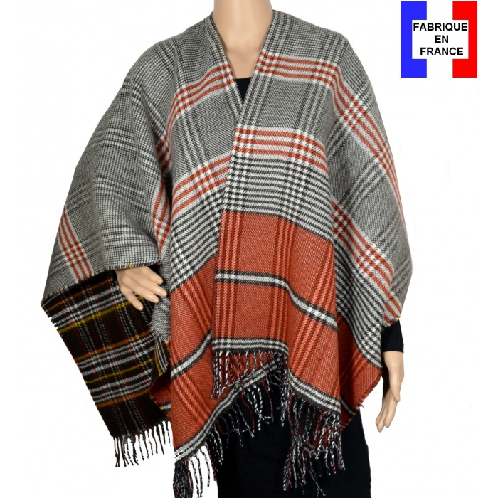 Poncho réversible Papyrus orange made in France