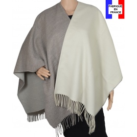 Poncho bicolore beige et écru made in France