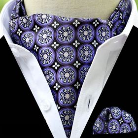 Foulard ascot et pochette à rosaces violet