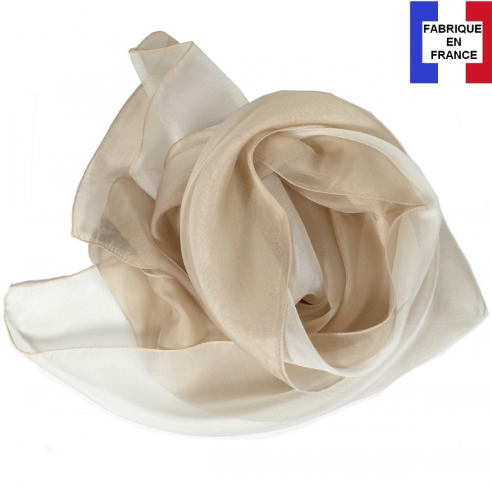 Foulard soie bicolore beige fabriqué en France