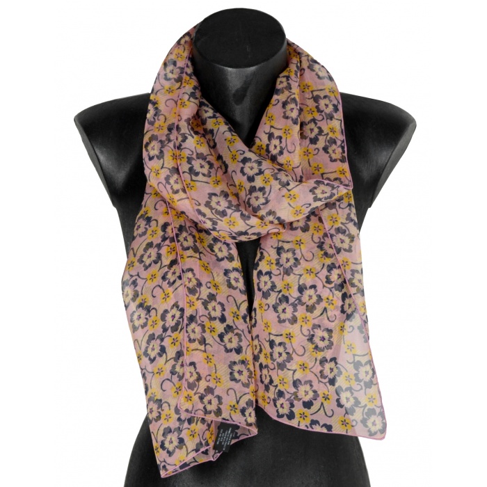 Foulard en soie Flowers rose poudré fabriqué en France