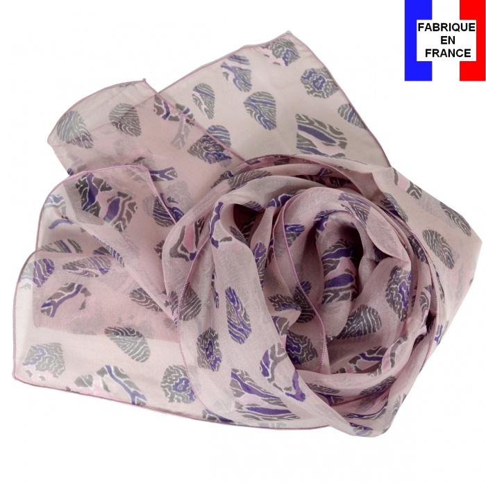 Foulard en soie Empruntes rose fabriqué en France