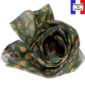 Foulard en soie Empreintes vert fabriqué en France