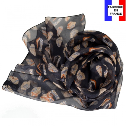 Foulard en soie Empreintes noir fabriqué en France
