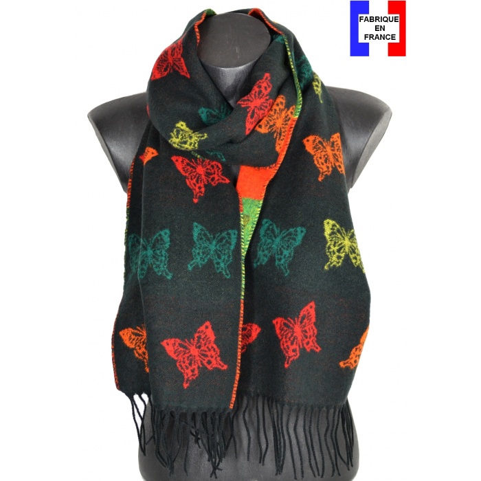 Echarpe cashcryl Papillon - noire et orange