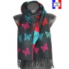 Echarpe cashcryl Papillon - noire et turquoise