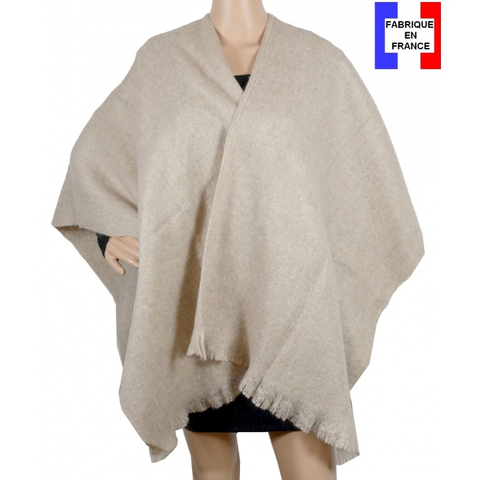 Poncho mohair beige clair fabriqué en France