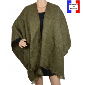 Poncho mohair kaki fabriqué en France